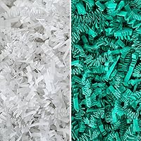 MagicWater Supply - White & Teal (1/2 LB per color) - Crinkle Cut Paper Shred Filler great for Gift Wrapping, Basket Filling, Birthdays, Weddings, Anniversaries, Valentines Day