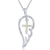 DECADENCE Sterling Silver Yellow/White Round Cubic Zirconia Open Wing with Dangling Cross 18
