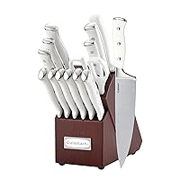 Cuisinart 15-Piece Knife Set with Block, High Carbon Stainless Steel, Forged Triple Rivet, White/Cherry C77WTR-15PCW