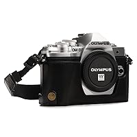 MegaGear Olympus OM-D E-M10 Mark III Ever Ready Leather Camera Half Case and Strap, with Battery Access - Black - MG1350