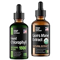Natural Energy Boost - Nootropics Brain Support & Oxygen Booster - Lions Mane Extract 2oz and Chlorophyll Drops 2oz
