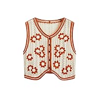 Verdusa Women's Button Front V Neck Sleeveless Checkered Knit Sweater Vest