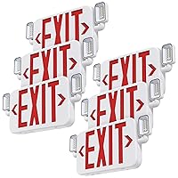 Led Combo Emergency Exit Sign Light with Two Adjustable Head Lights and Backup Battery Exit Light,US Standard Red Letter Commercial Emergency Exit Lighting,UL 924,AC120/277V (6Pack)