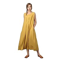 Women's Linen Cotton Large Sleeveless Dress Barrel Skirt Plus Clothing b27