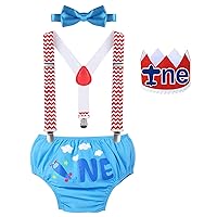 IBTOM CASTLE Baby Boys Cake Smash Outfits Wild One Crown for 1st 2nd Birthday Party 4PCS Shorts Bowtie Suspenders Headband