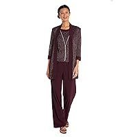 R&M Richards Women's Plus Size Metallic Rib Pant Set