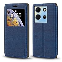 for Infinix Note 30 5G Case, Wood Grain Leather Case with Card Holder and Window, Magnetic Flip Cover for Infinix Note 30 5G (6.78”) Blue