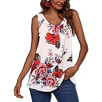 Zeagoo Womens Floral Tank Tops Pleated Sleeveless Tunic Tops Scoop Neck Summer Blouse Loose Casual Work Shirt