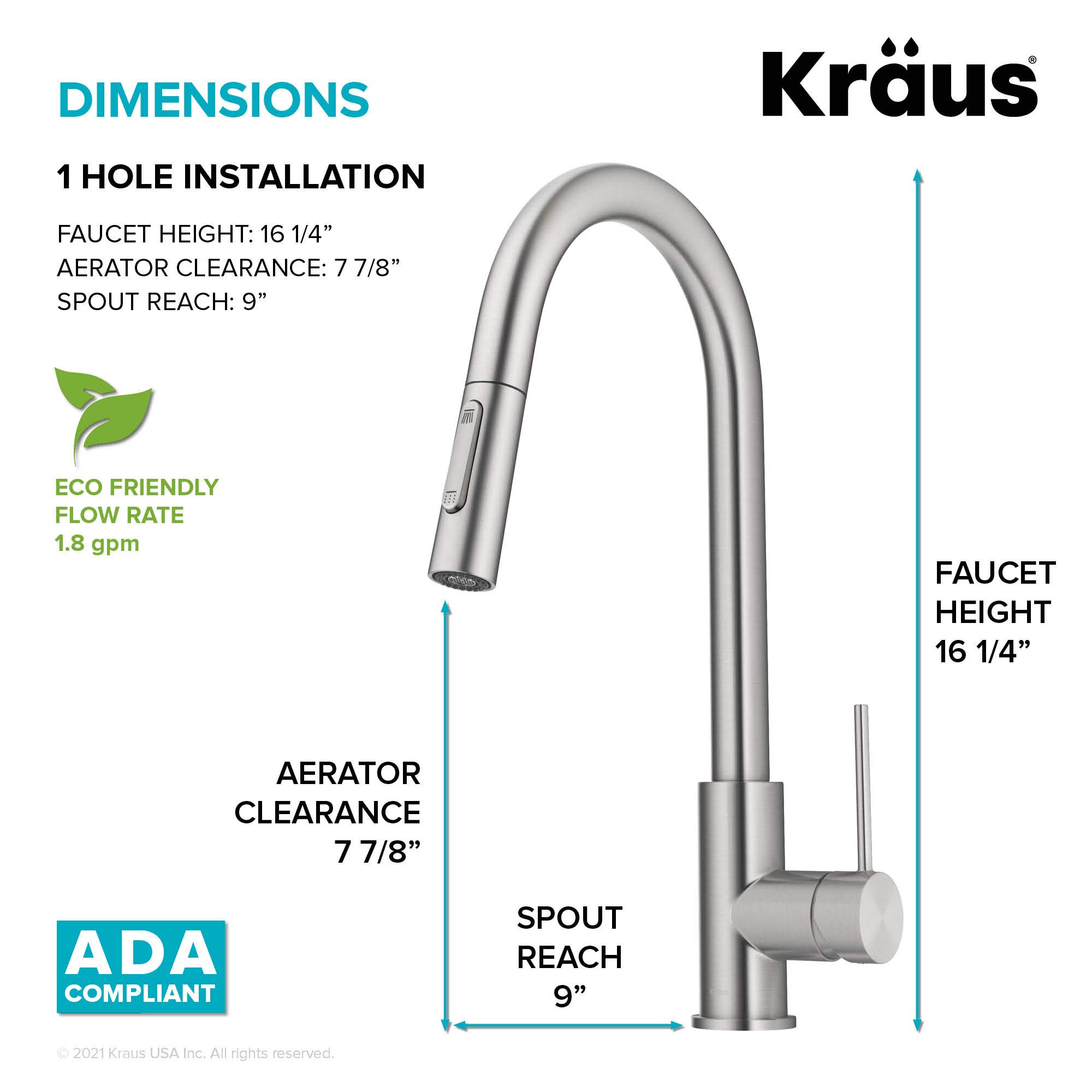 Kraus KPF-3104SFS Oletto Contemporary Pull-Down Single Handle Kitchen Faucet, 16.25 inch, Spot Free Stainless Steel