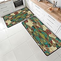 Bohemian Turtle Motif Kitchen Mat Cushioned Anti-Fatigue,Kitchen mats for Floor 2 Piece Set, Durable, Stain Resistant, Non-Slip Bottom, Standing and Comfort Floor Mats,3 Packs