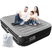 Queen Air Mattress with Built in Pump,18'' Durable Air Bed for Camping,Home&Guests,Fast&Easy Inflation/Deflation Airbed,Double Blow up Bed,Travel Cushion Gray/Black