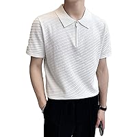 Men's Breathable Knitting Short Sleeve Lapels Polo Shirt Stylish Lightweight Golf Tee Tops