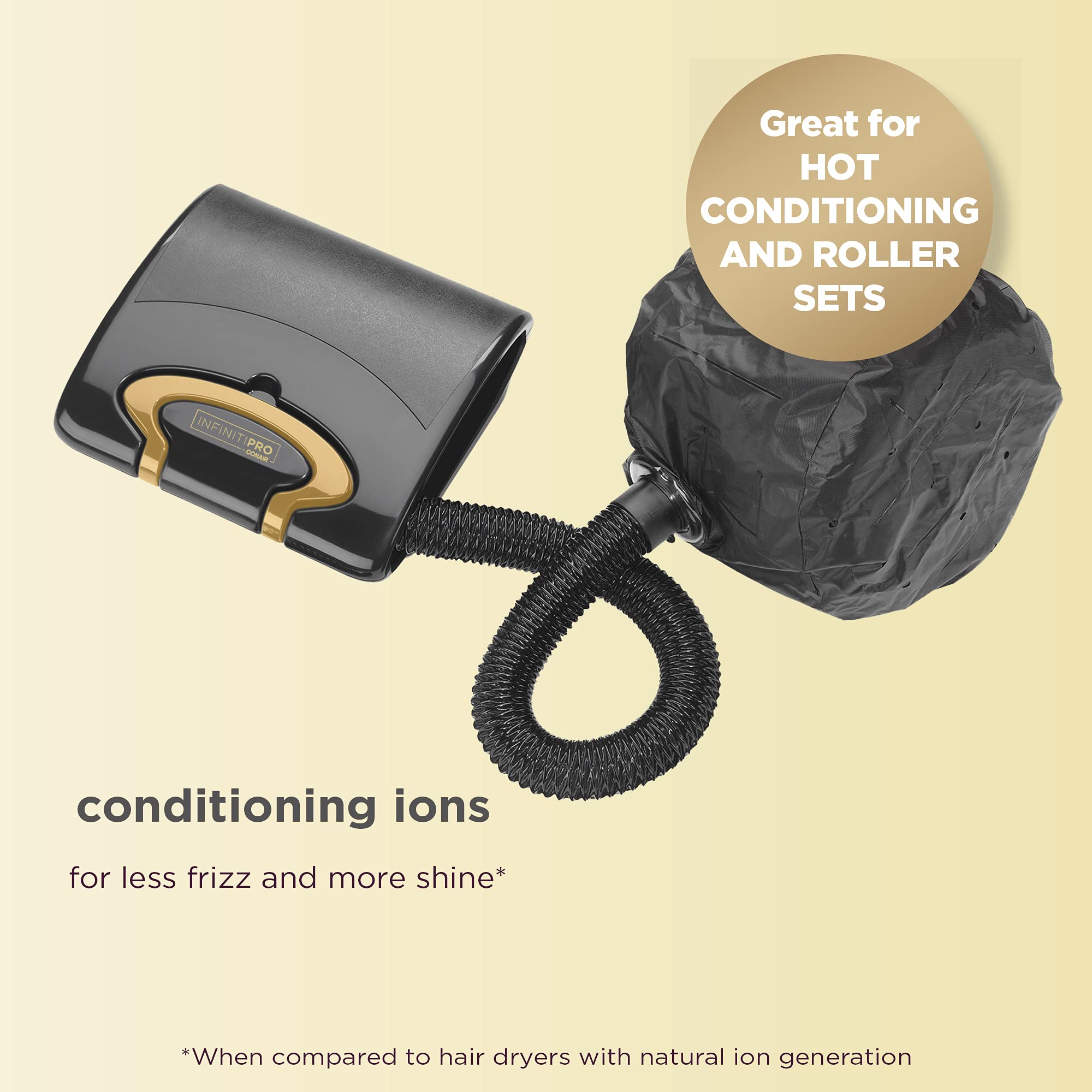 INFINITIPRO BY CONAIR GOLD Bonnet Hair Dryer, Soft Portable Bonnet Style Hair Dryer