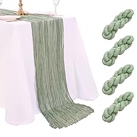 Sage Green Cheesecloth Table Runner 4 Packs 10ft Long Gauze Table Runner Rustic Sheer Runner for Baby Shower Cake Table Decorations