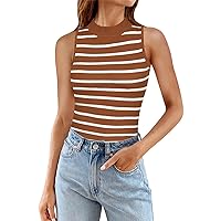 Womens Striped Top Tank Tops for Women 2024 Striped Pattern Fashion Y2k Cool Sexy Slim Fit with Sleeveless Round Neck Shirts Brown Small