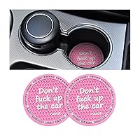 2 Pack Bling Car Coasters for Cup Holder, Crystal Rhinestone 2.75 in Cup Holder Coaster, Silicone Anti-Slip Insert Cup Mats for Women, Interior Accessories Universal for Most Cars (Pink)