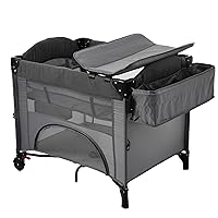 Harper & Bright Designs Playered, Folding, Playpen, Nap Bed, Nap Bed, Includes Diaper Changing Table, Mat Included, Easy Assembly, Comes with Wheels, Storage Bag, Baby Shower, Dark Gray, Width 42.1 x