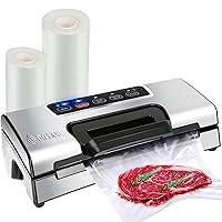 Precision Vacuum Machine,Pro Food Sealer with Built-in Cutter and Bag Storage(Up to 20 Feet Length), Both Auto&Manual Options,2 Modes,Includes 2 Bag Rolls 11”x16’ and 8”x16’,Compact Design
