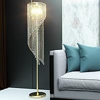 QiMH Crystal Floor Lamp for Living Room/ Bedroom Decor, Bling Elegant Rain Lamp, Gold Standing Indoor Tall Pole Light Simple Floor Lamp with Foot Switch