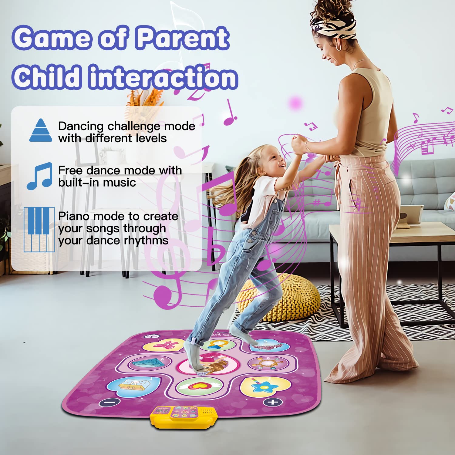 Dance Mat Toys, Touch Play Electronic Dance Pad with LED Lights, Adjustable Volume, Built-in Music, 5 Challenge Levels Christmas Thanksgiving Birthday Gifts for 3 4 5 6 7 8 9+ Year Old Kids Girls Boys