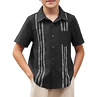 Arshiner Boys Cotton Linen Cuban Guayabera Shirt Casual Short Sleeve Button Down Shirts Summer Beach Tops
