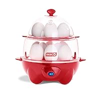 DASH Deluxe Rapid Egg Cooker for Hard Boiled, Poached, Scrambled Eggs, Omelets, Steamed Vegetables, Dumplings & More, 12 capacity, with Auto Shut Off Feature - Red