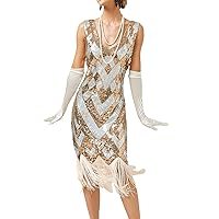 1920s Great Gatsby Dresses for Women Plus Size V Neck Sequin Fringe Dress Art Deco Roaring 20s Cocktail Party Dress