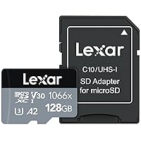 Lexar 128GB Professional 1066x micro SD Card w/ SD Adapter, UHS-I, U3, V30, A2, Full HD, 4K, Up To 160/120 MB/s, for Action Cameras, Drones, Smartphones, Tablets, Nintendo-Switch (LMS1066128G-BNANU)