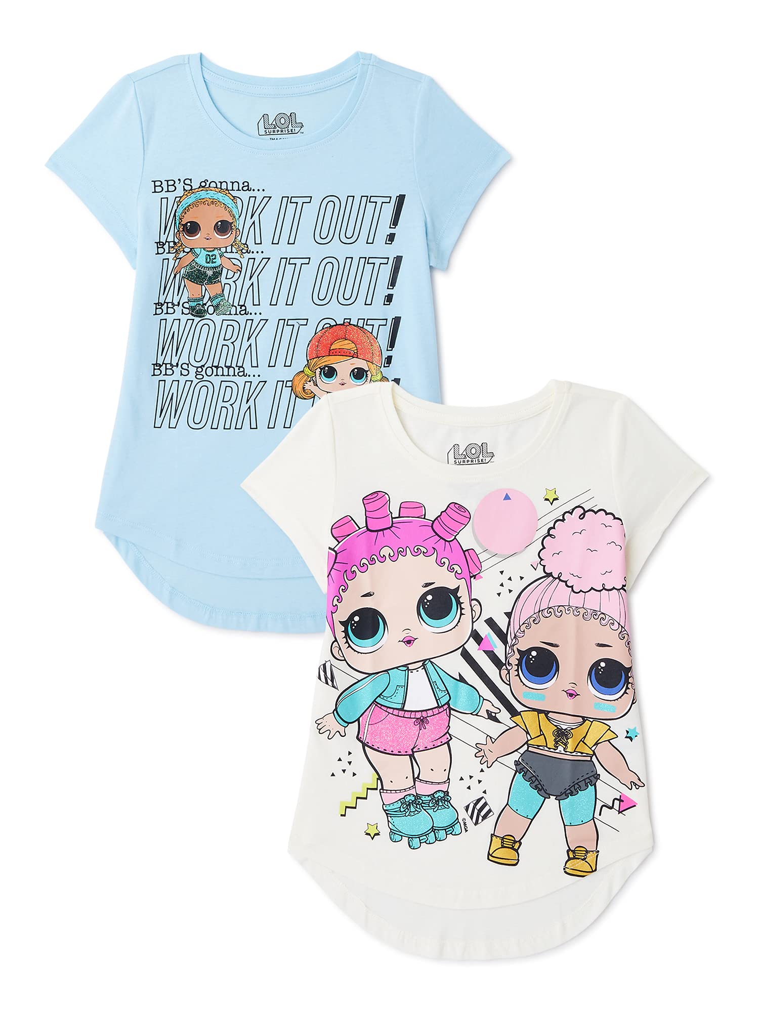 L.O.L. Surprise! Girls Girls 2-Pack T-Shirt Bundle Set - Glitterati, Sk8ter DollsT-Shirt