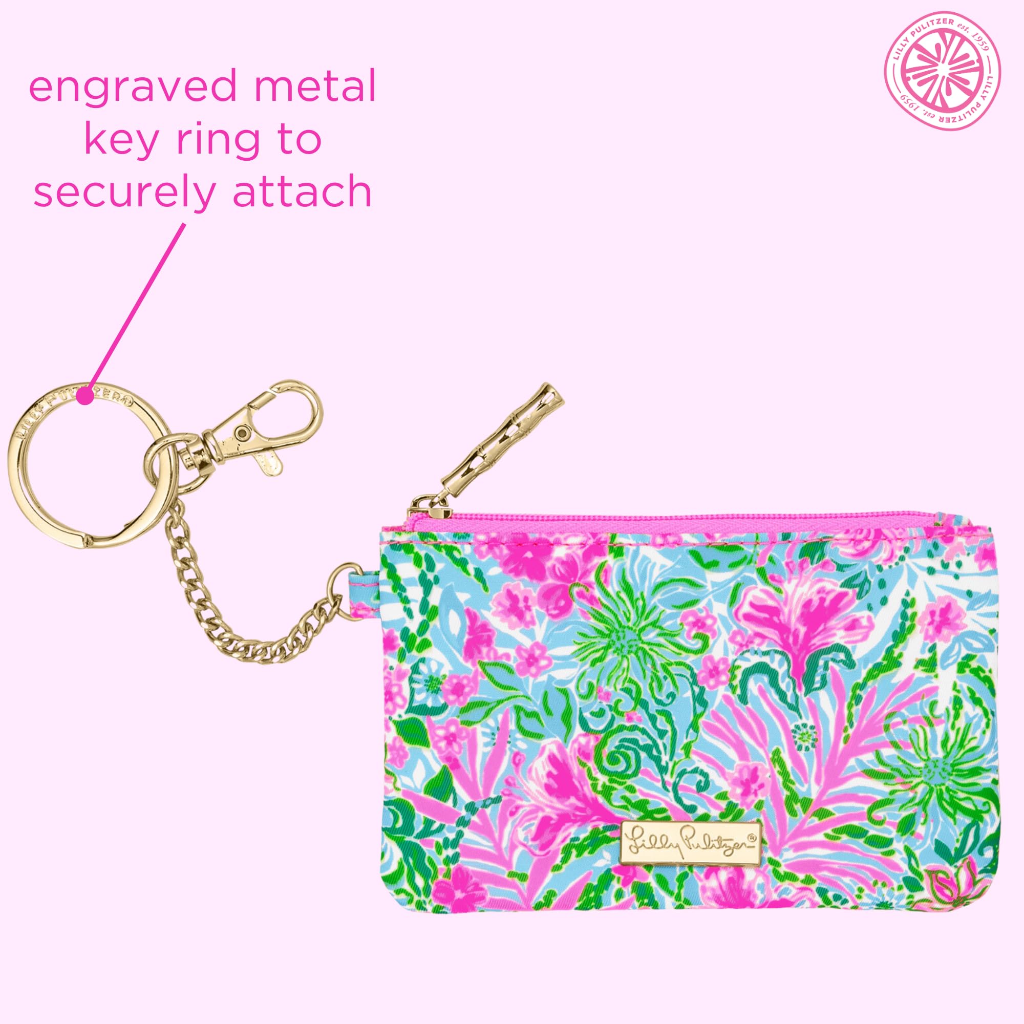 Lilly Pulitzer ID Holder Wallet, Wallet with Zip Close, Cute Card and ID Case for Women, Leaf it Wild