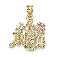 16mm 14k Two tone Gold Number 1 Mom With Rose Flower Script Charm Pendant Necklace Jewelry for Women