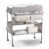 Baby Changing Table Portable Adjustable Changing Station for Tall, Foldable Diaper Changing Tables, Easy Clean Changing Table Topper, Large Storage Cholena Changing Station for Nursery, Cationic Grey