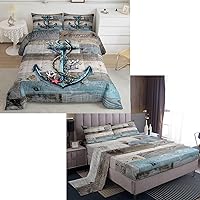 Castle Fairy Nautical Anchor Bedding Set (1 Comforter +1 Flat Sheet +1 Fitted Sheet +4 Pillowcases)