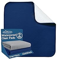 Waterproof Chair Pads for Incontinence Washable 22'' x 21'', 2 Pack Absorbent Seat Protector Pee Pads for Adults, Elderly, Kids, Toddler and Pets, Grey and Navy