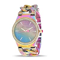 Betsey Johnson Women's Crystal Chain Watch Rainbow Case Alloy Band (BJW046M1)