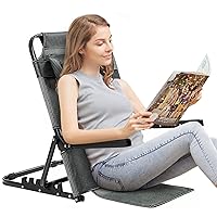 QNLONG Adjustable Bed Backrest with Arms,Floor Chair for Adult Reading with Pillow Patient Care Bed Chair for Sitting Up in Bed Foldable 8-Gears Adjustable, Breathable Fabric Queen Size.