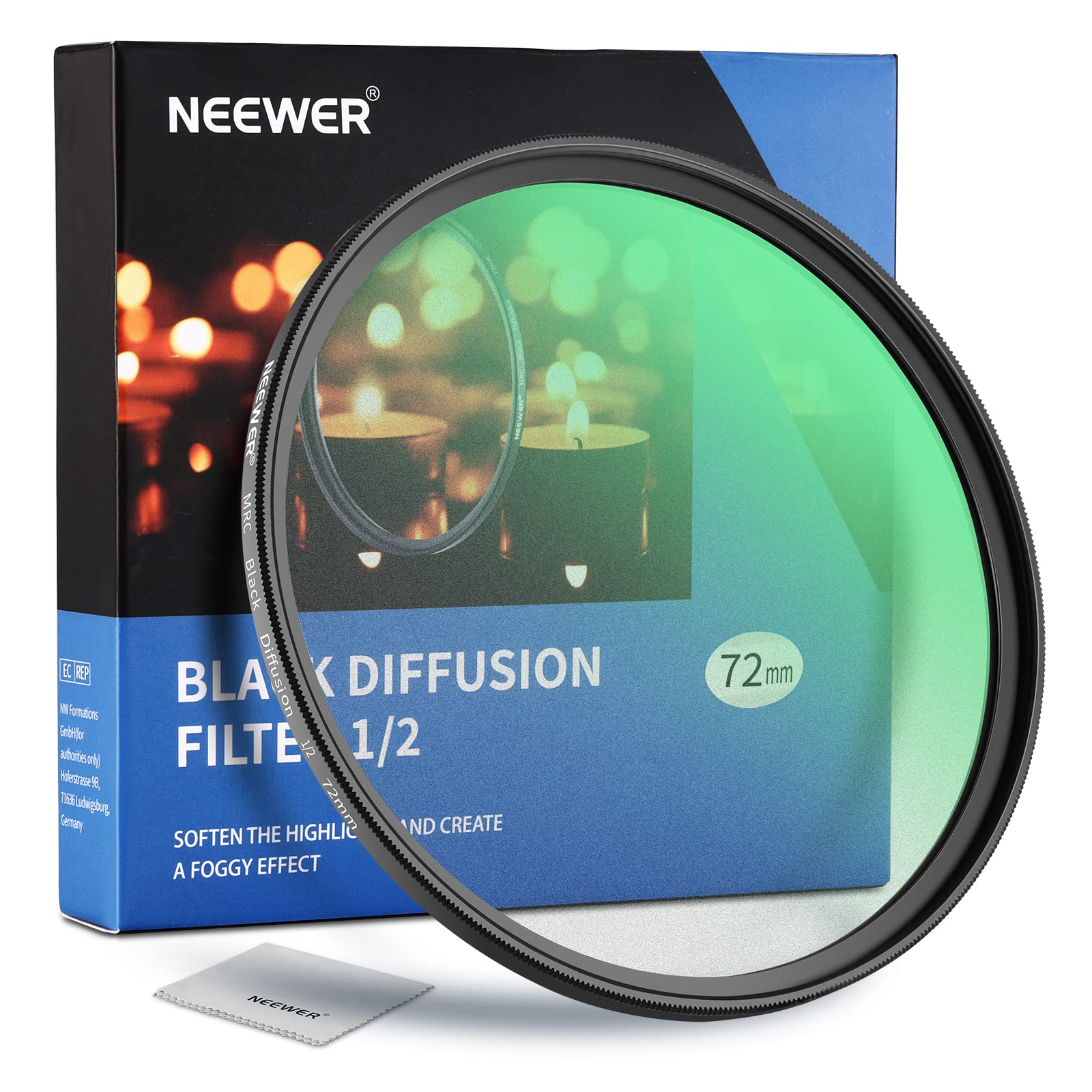 NEEWER 72mm Black Diffusion 1/2 Filter Mist Dreamy Cinematic Effect Filter Ultra Slim Water Repellent Scratch Resistant HD Optical Glass, 30 Layers Nano Coatings for Video/Vlog/Portrait Photography