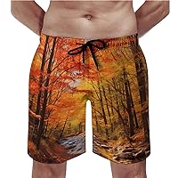 Fall Foliage Swim Trunks Quick Dry Summer Beach Swimming Trunks Men's Casual Shorts