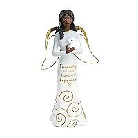 Pavilion Gift Company Friendship Fills Our Heart with Happiness-7.5 Inch African American Bunny Collectible Resin Angel Figurine, White