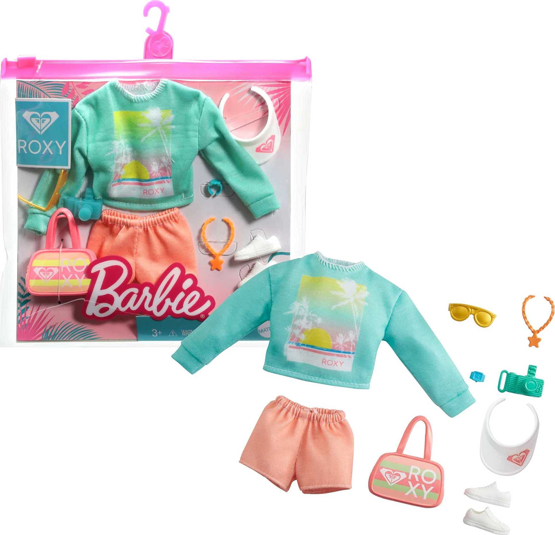 Mua Barbie Storytelling Fashion Pack of Doll Clothes Inspired by Roxy:  Sweatshirt with Roxy Graphic, Orange Shorts & 7 Beach-Themed Accessories  Dolls Including Camera, Gift for 3 to 8 Year Old trên