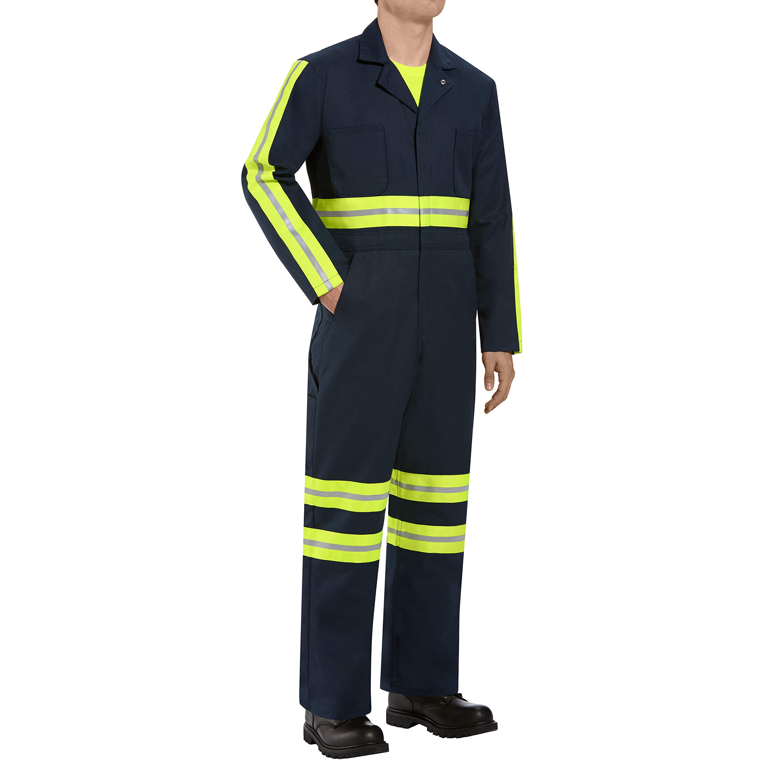 Red Kap Men's Enhanced Visibility Twill Action Back Coverall with Chest Pockets, Oversized Fit, Long Sleeve