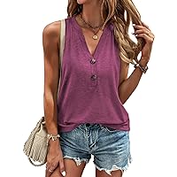 Women Summer Tops Sleeveless V Neck Tshirts Button Down Shirts Dressy Casual Clothes Fashion Trendy Blouses