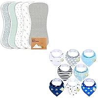 KeaBabies 5-Pack Organic Muslin Baby Burp Cloths and 8-Pack Organic Baby Bandana Drool Bibs - White Burp Cloth - Burp Rags - Stylish Unisex Bandana Bibs - Neutral Burp Clothes for Baby