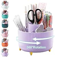 Pencil Holder For Desk,5 Slots 360°Degree Rotating Desk Organizers And Accessories,Desktop Storage Stationery Supplies Organizer, Cute Pencil Cup Pot For Office, School, Home (I-Purple)