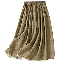 SANGTREE Women's Casual Cotton Linen Skirts with Pockets