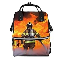 Firefighter Fireman Flame Print Diaper Bag Multifunction Laptop Backpack Travel Daypacks Large Nappy Bag
