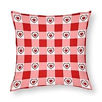 Throw Pillow Covers Checkered Valentine_s Day Red Hearts Plaid Smooth Soft Comfortable Polyester Pillowcase Cushion Cover with Hidden Zipper for Wedding Couch Sofa Bedroom，20