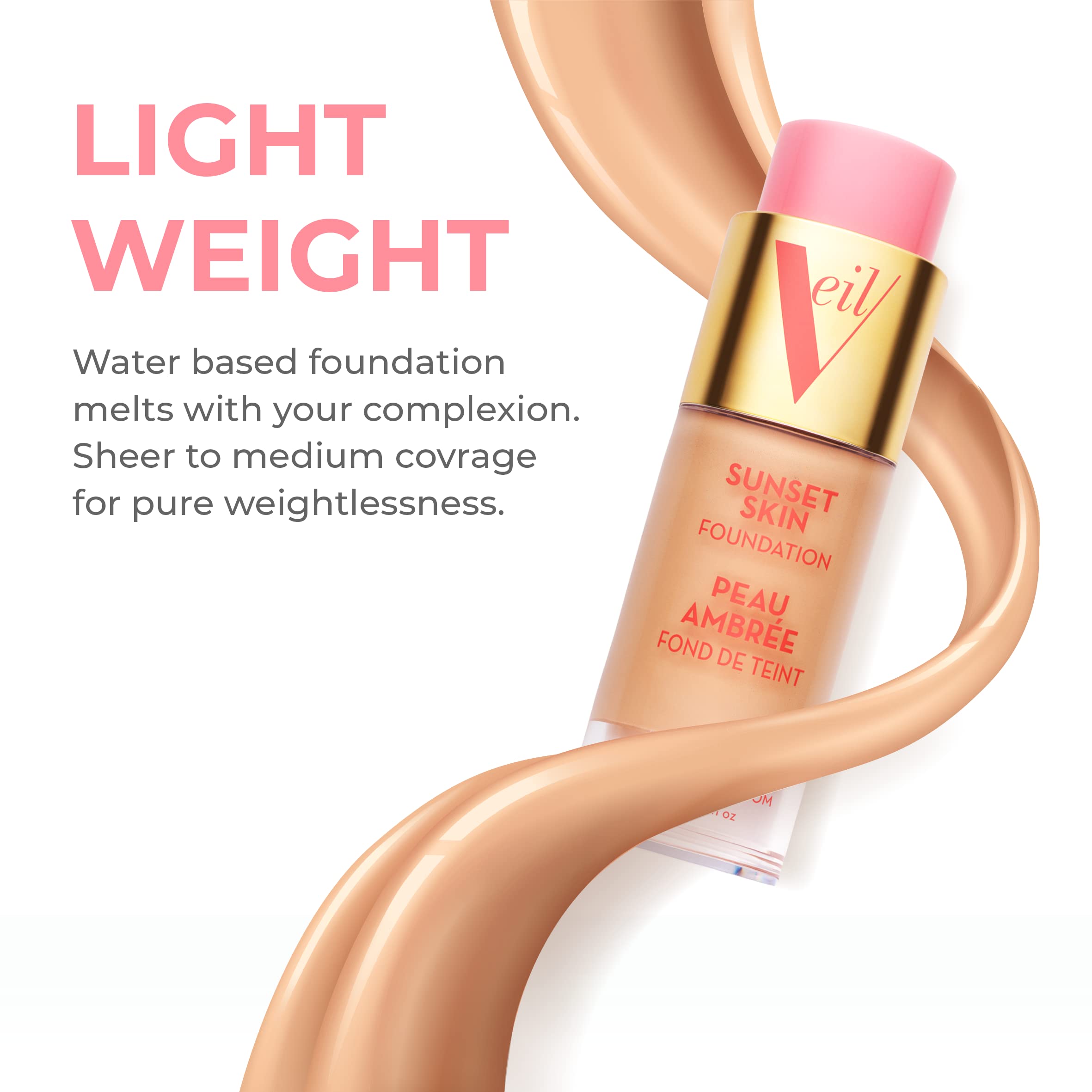 Veil Cosmetics | 1 Sunset Skin Liquid Foundation + 1 Sunset Light 3-in-1 Primer | 1N | Buildable Coverage, Lightweight & Brightening | Serum, Mixing Base, Primer | Water-Resistant | Vegan