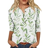 Women Tops Floral 2023 Summer Tees V Neck Blouse Slim Cute Slim Fit Button Down Shirts Ethnic 3/4 Sleeve Tshirts