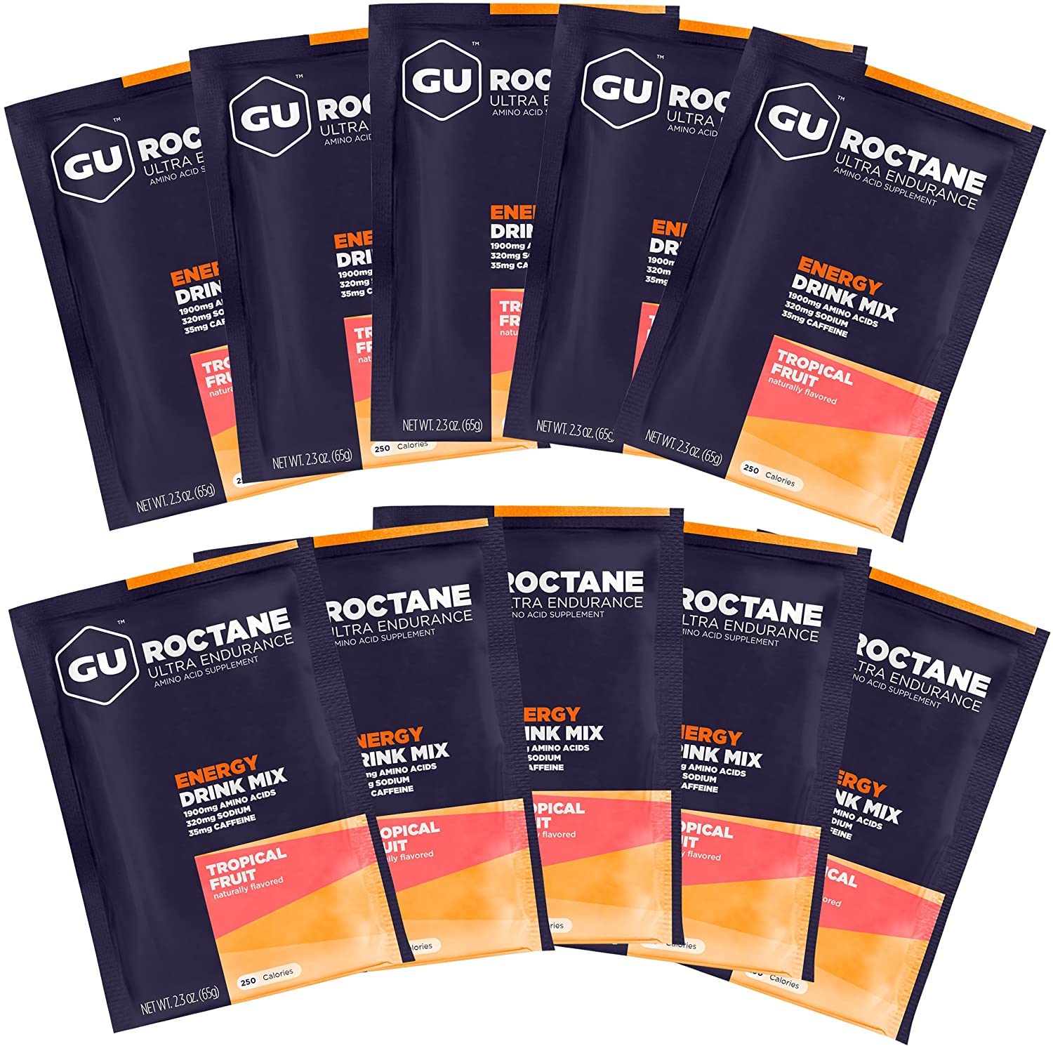 GU Energy Roctane Ultra Endurance Energy Drink Mix, 10 Single-Serving Packets, Tropical Fruit